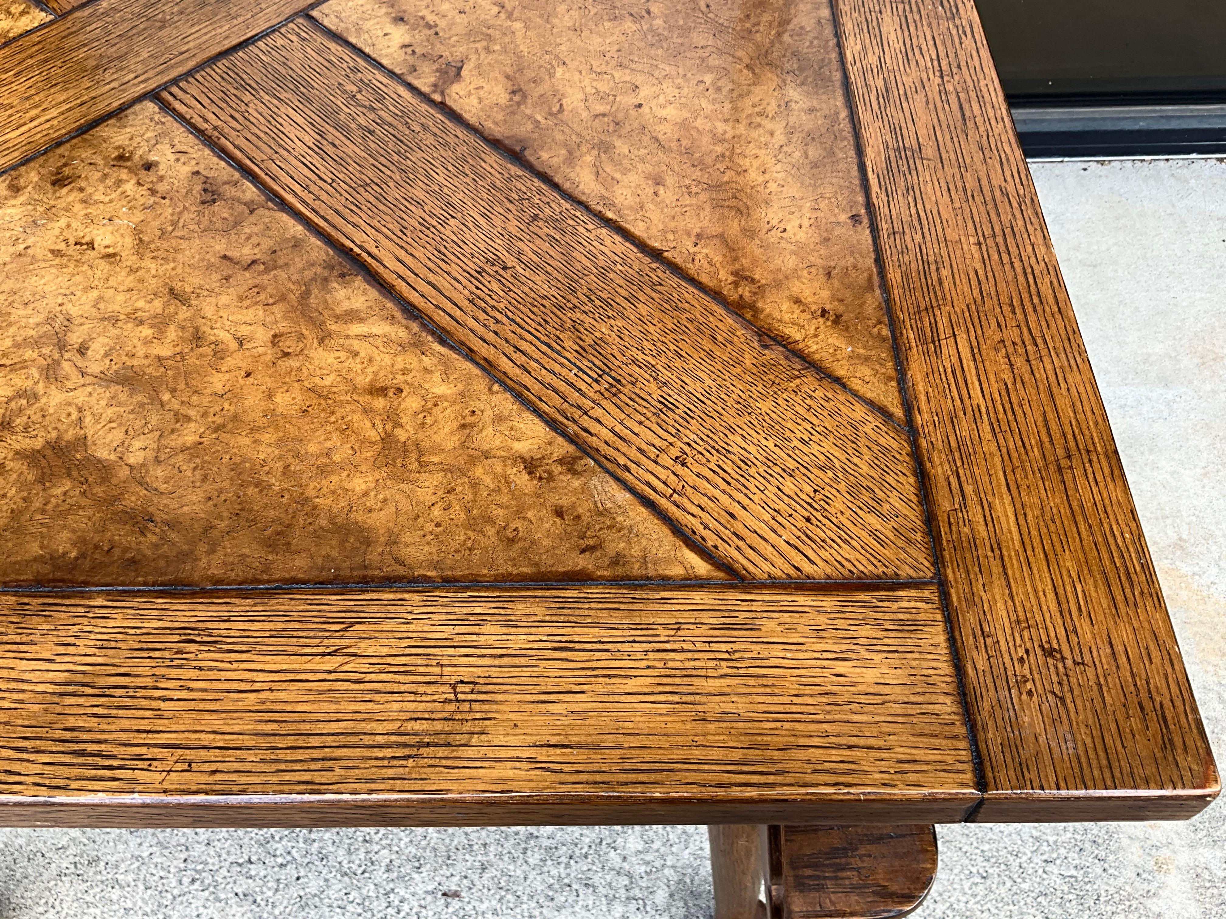 Richard Honquest For Baker Furniture Burl Walnut & Oak Rustic Game Table 2