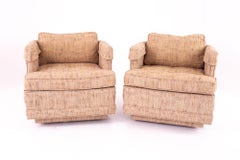 Richard Honquest for Henredon Midcentury Upholstered Rolling Lounge Chairs, Pair