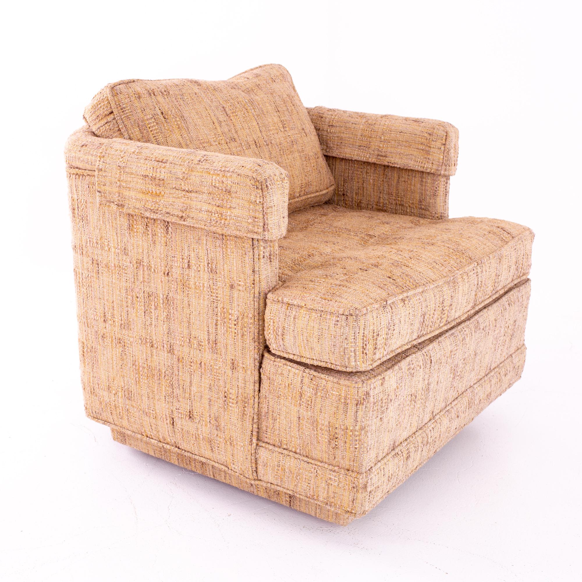 Mid-Century Modern Richard Honquest for Henredon Midcentury Upholstered Rolling Lounge Chairs, Pair