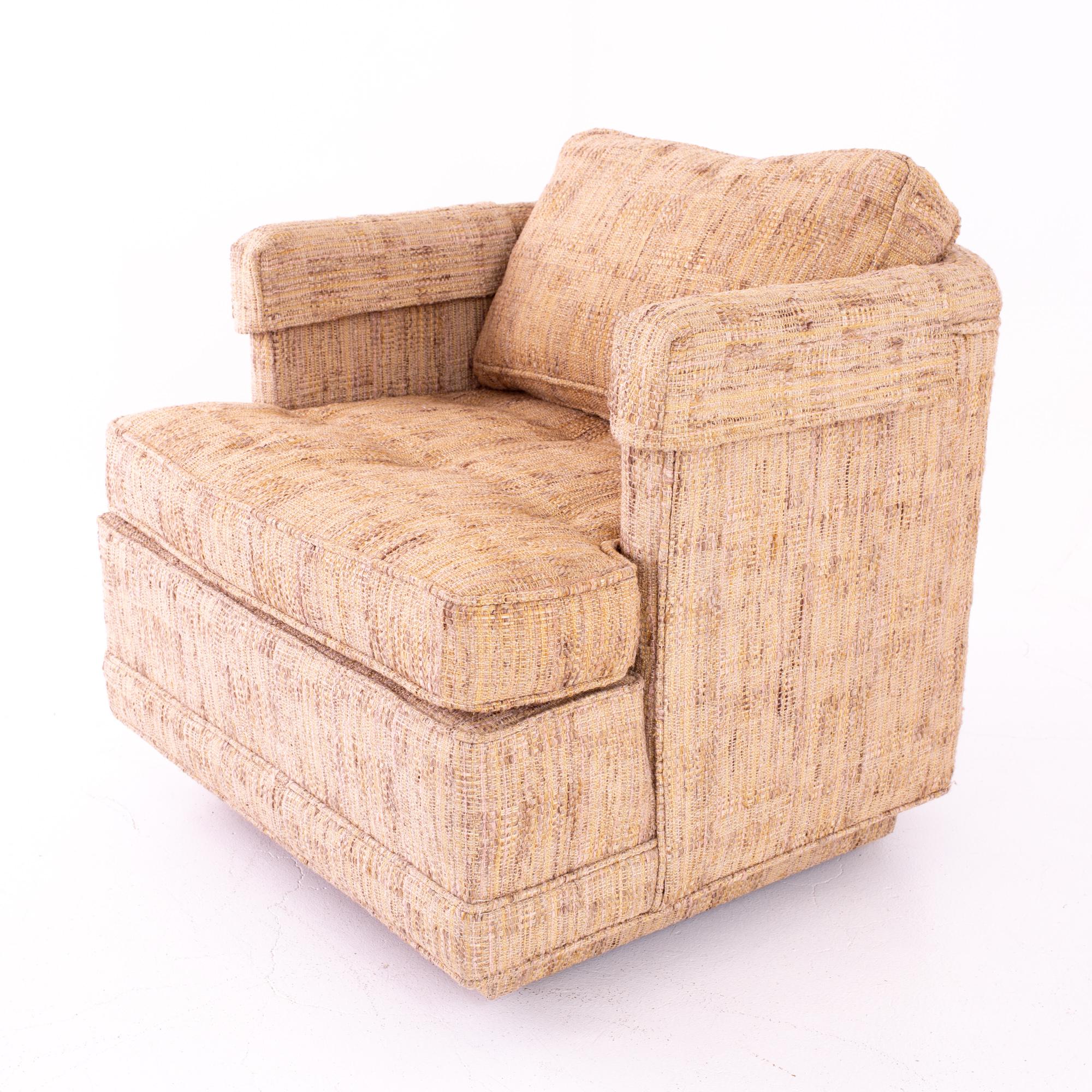Wood Richard Honquest for Henredon Midcentury Upholstered Rolling Lounge Chairs, Pair