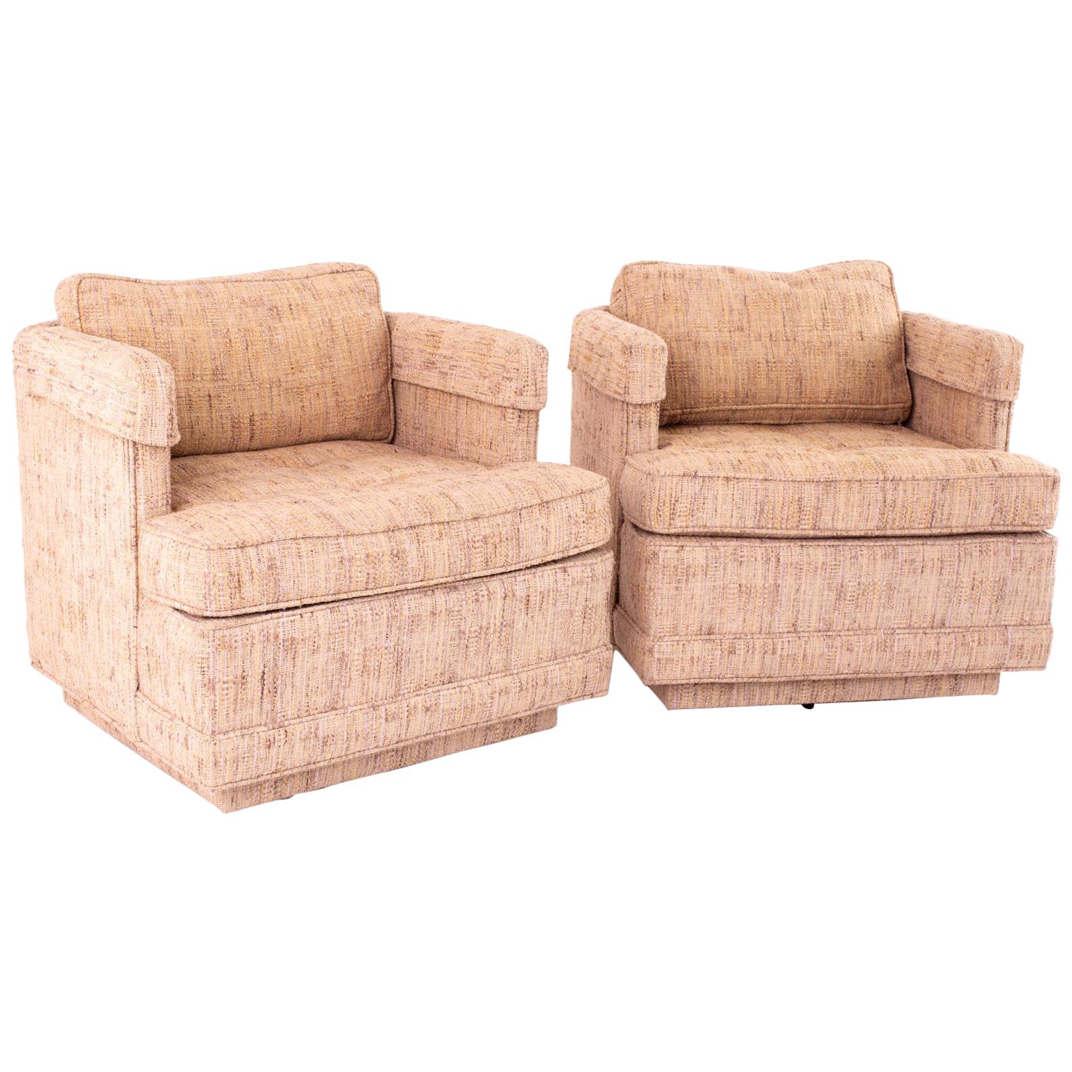 Richard Honquest for Henredon Midcentury Upholstered Rolling Lounge Chairs, Pair