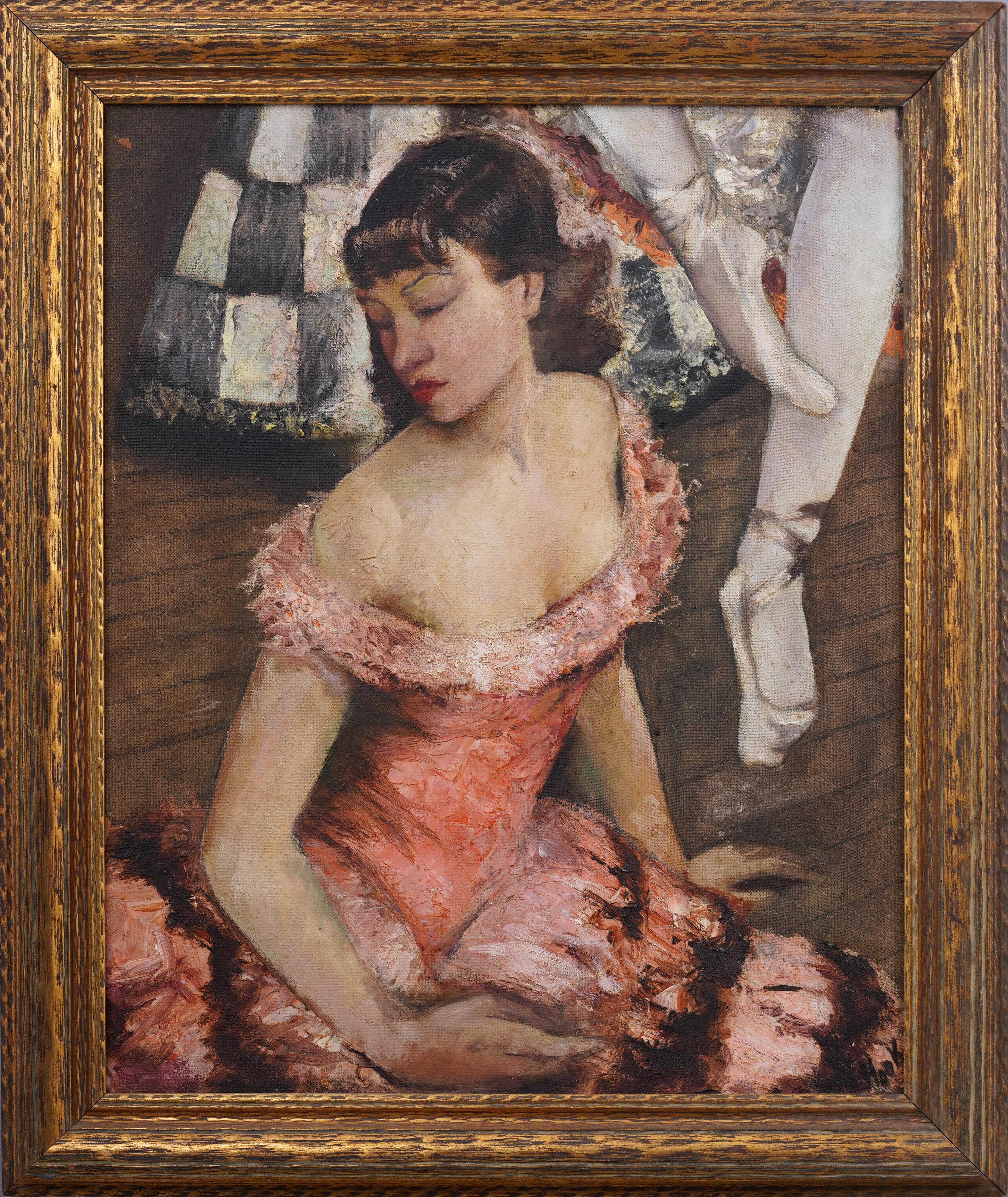 Antikes impressionistisches WPA-Porträt einer Frau Ballerina aus der amerikanischen Schule, Ölgemälde – Painting von Richard Hook