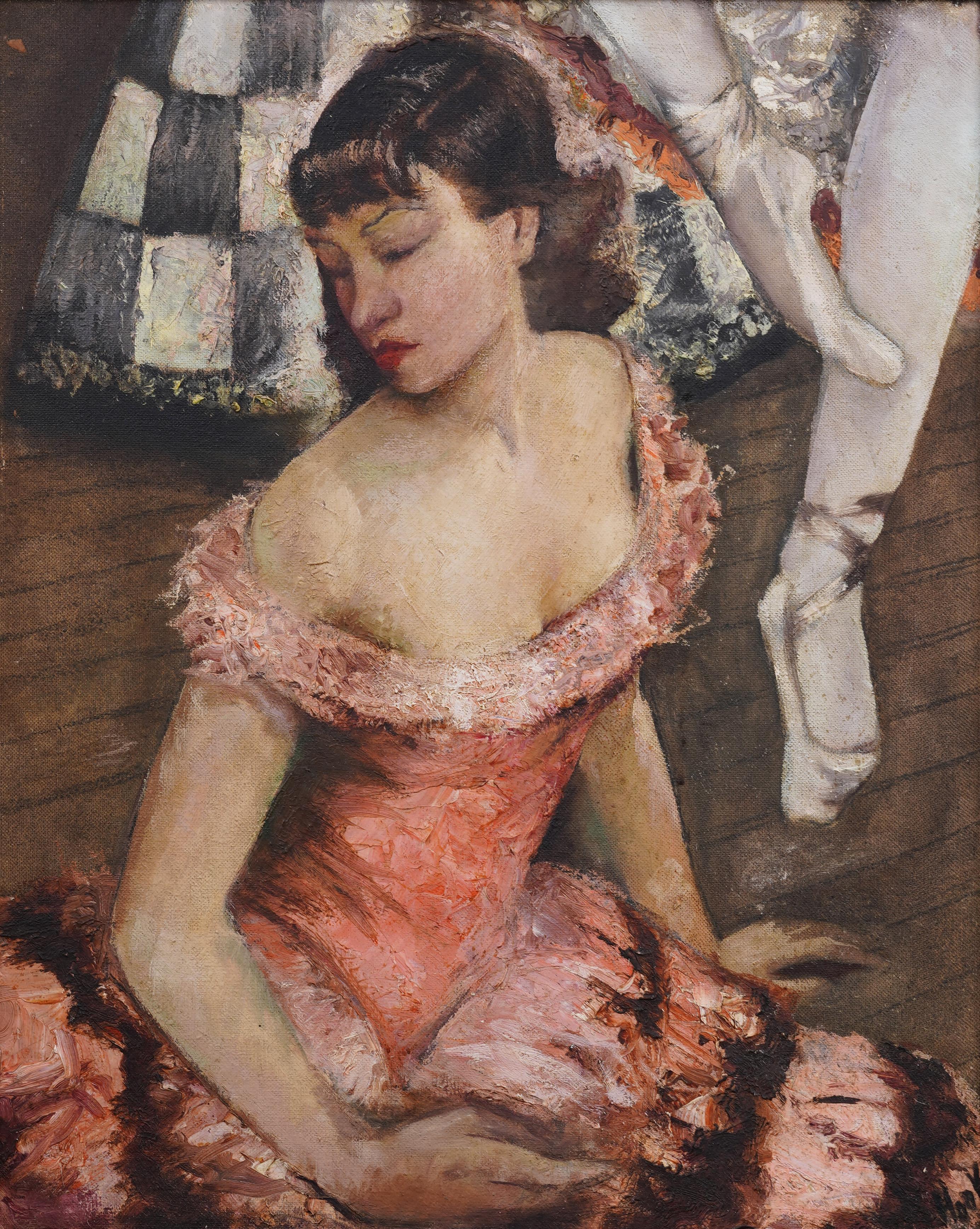 Antikes impressionistisches WPA-Porträt einer Frau Ballerina aus der amerikanischen Schule, Ölgemälde (Impressionismus), Painting, von Richard Hook