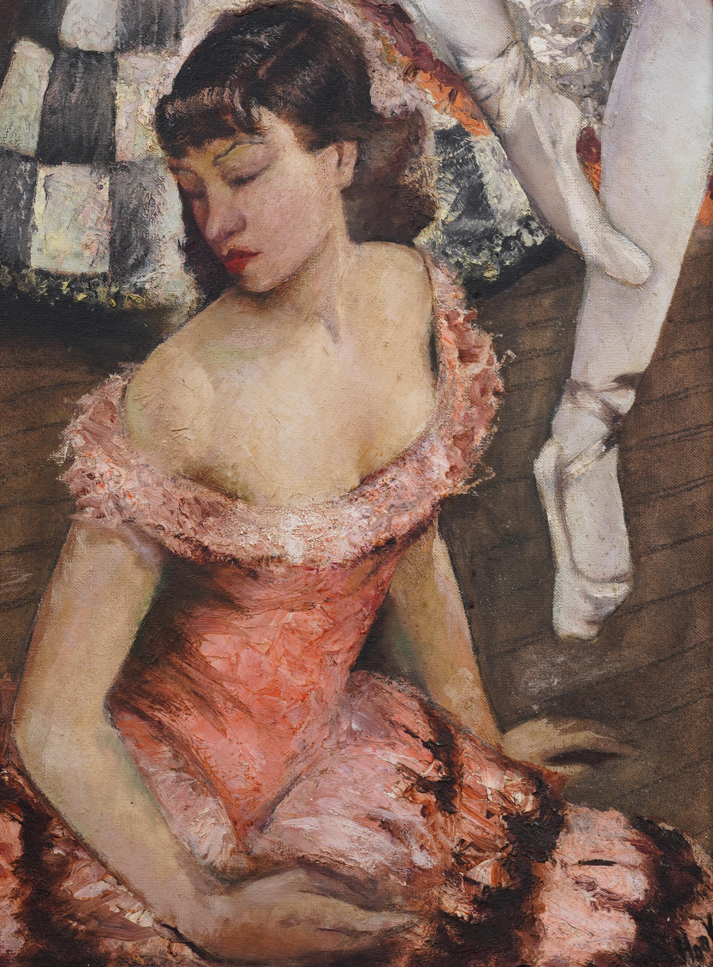 Antikes impressionistisches WPA-Porträt einer Frau Ballerina aus der amerikanischen Schule, Ölgemälde im Angebot 1