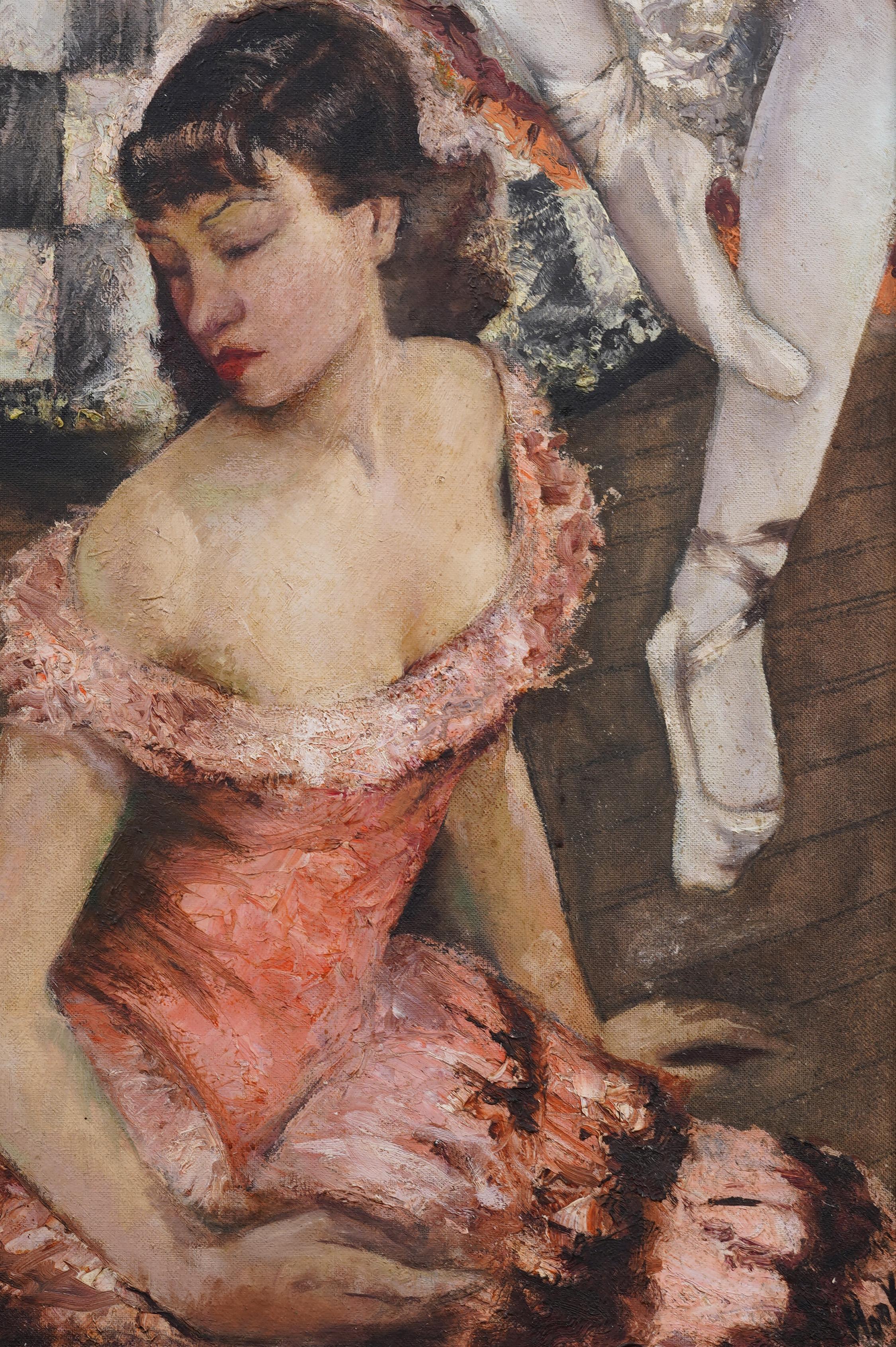 Antikes impressionistisches WPA-Porträt einer Frau Ballerina aus der amerikanischen Schule, Ölgemälde im Angebot 2