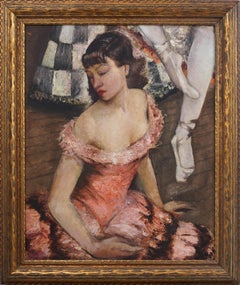 Antico dipinto ad olio di scuola americana impressionista WPA Donna Ballerina Ritratto