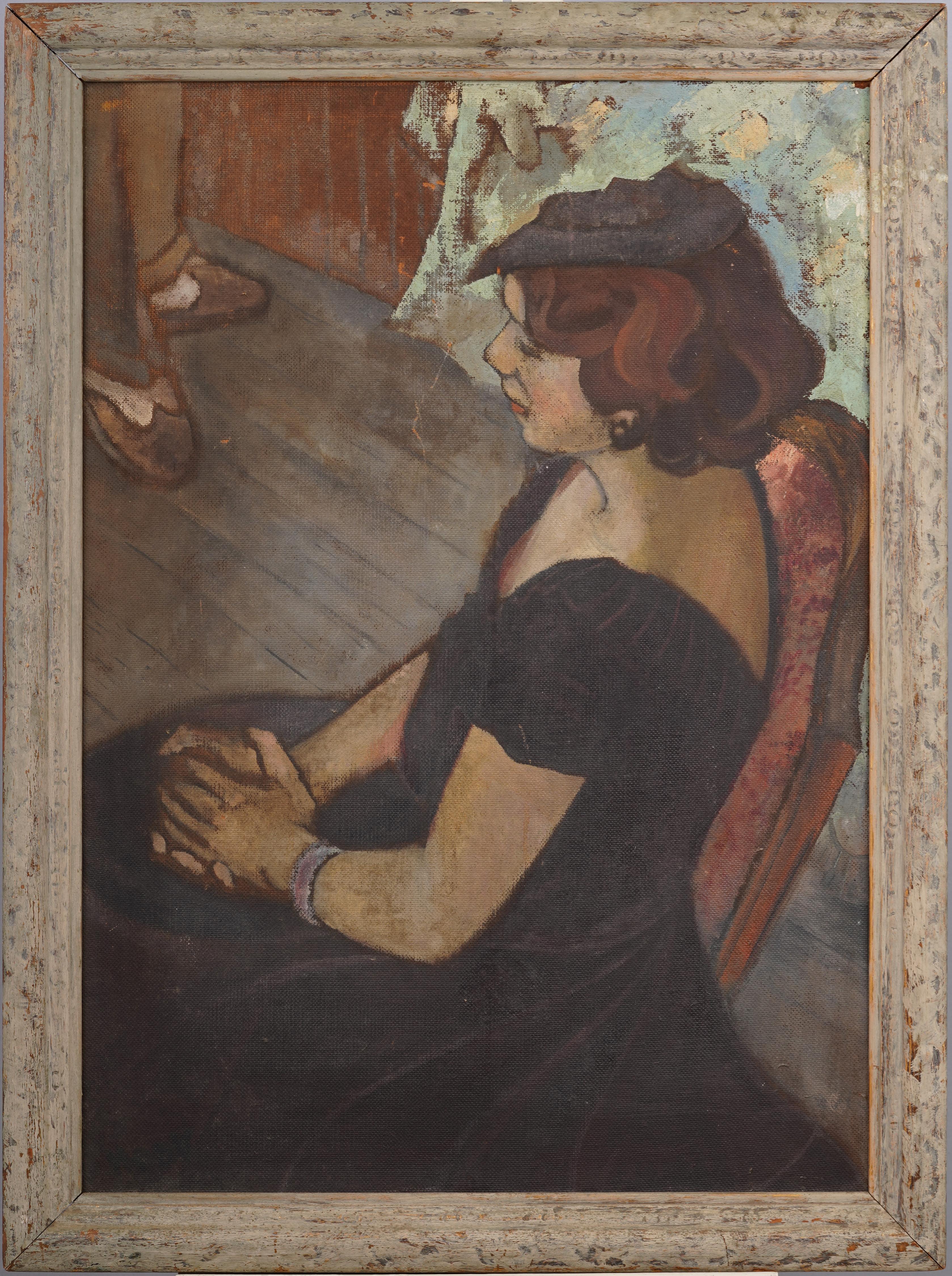 Richard Hook Interior Painting - Antique American School Modernist WPA Ashcan Woman Portrait Signed Oil Painting