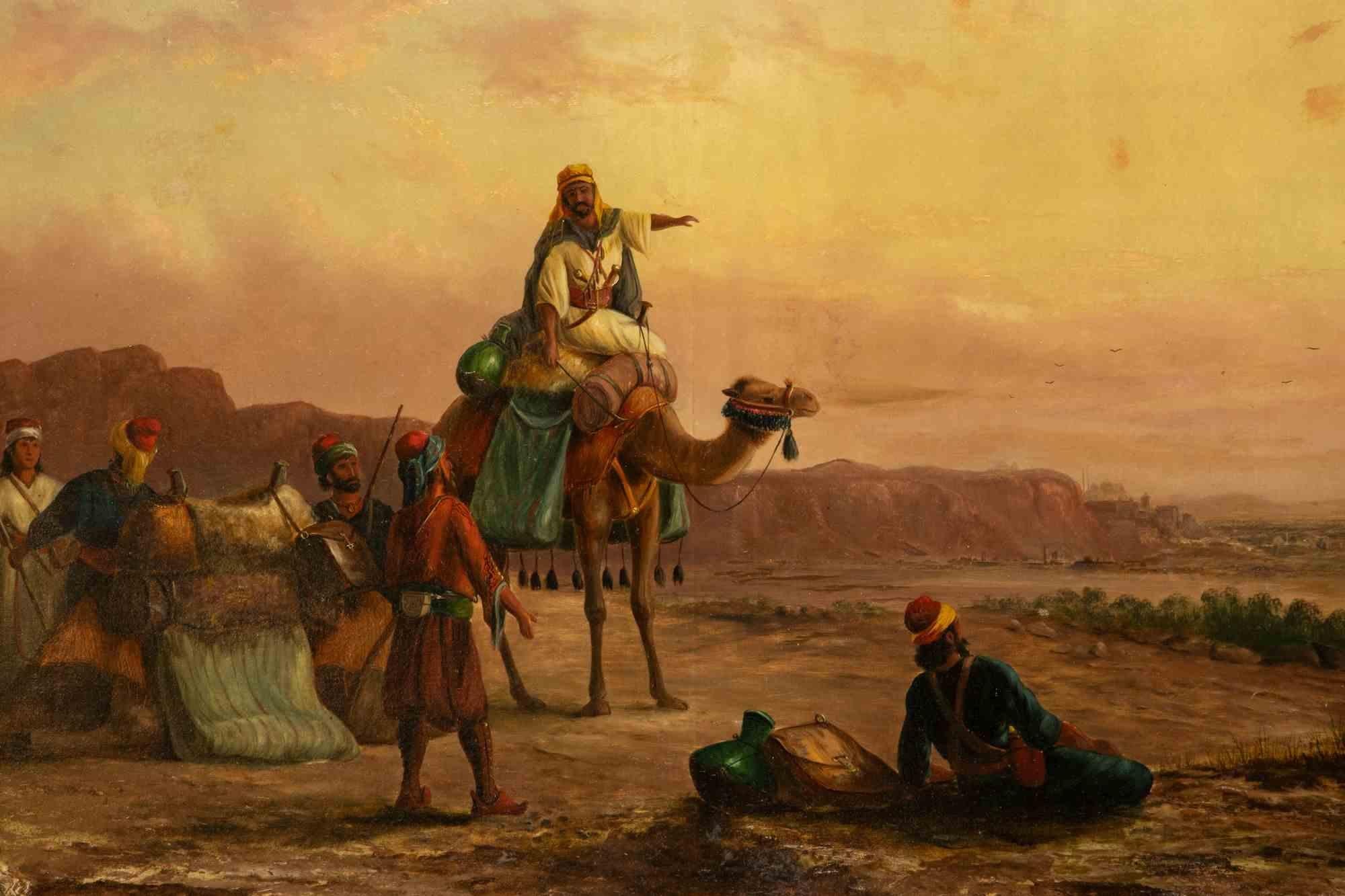 Pilgrims Halting near Cairo - Oil Paint by Howard Hunt - Late 19th Century  - Painting by Richard Howard Hunt