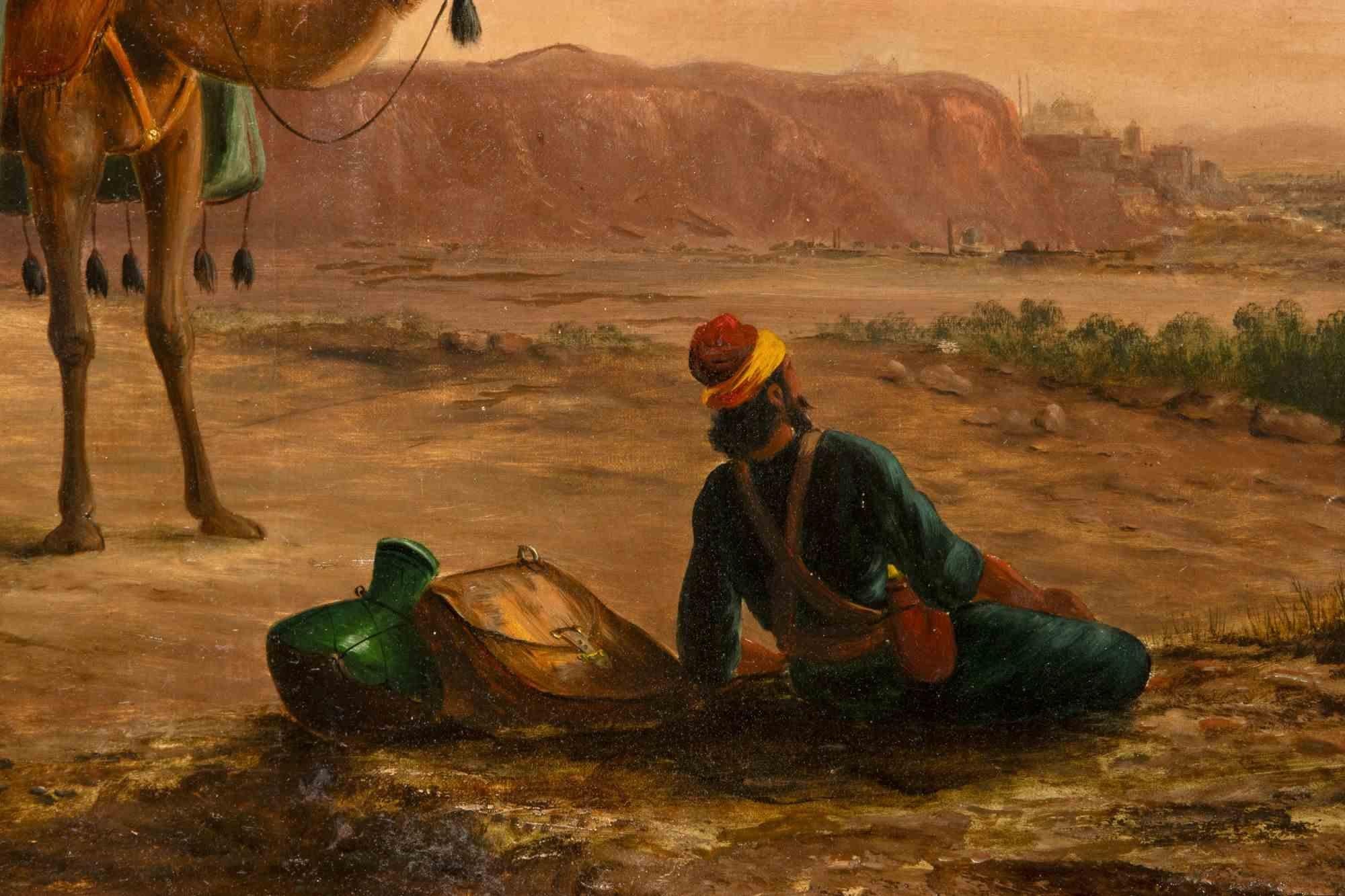 Pilgrims Halting near Cairo - Oil Paint by Howard Hunt - Late 19th Century  - Modern Painting by Richard Howard Hunt
