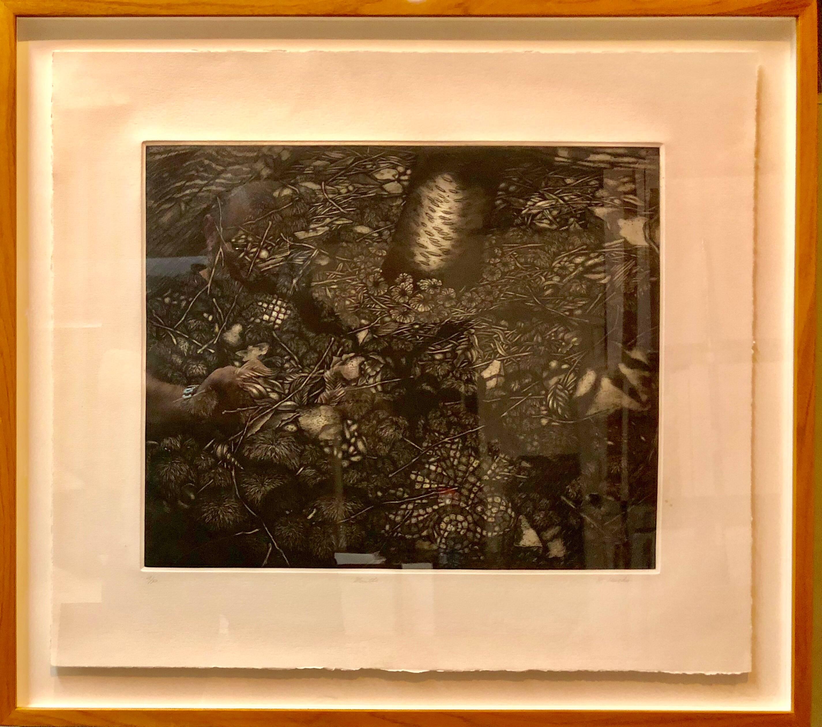 Richard Hricko Landscape Print - Mezzotint Etching Botanical Print 'Mantle' Signed AP Jungle Image
