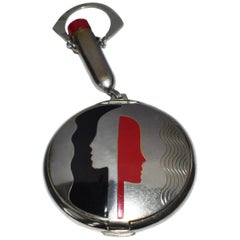 Vintage Richard Hudnut "Deauvile" Art Deco Faces Black and Red Chrome Compact