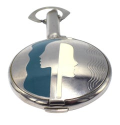 Richard Hudnut "Deauvile" Art Deco Faces Cream and Green Chrome Compact