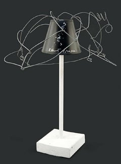 Modernist Abstract Mixed Media Sculpture In Metal Wire And Lamp Shade