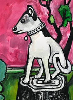 Pintura Contemporánea Americana Perro Árbol Rosa Paisaje Richard Huntington México