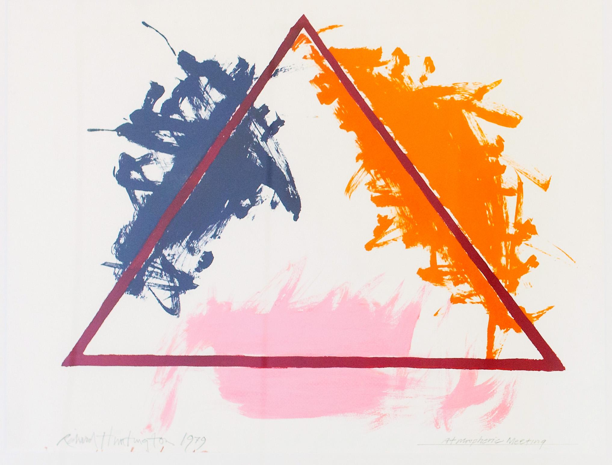 Triangle de peinture géométrique abstraite moderne américaine, encadrée et colorée, 1979 - Expressionnisme abstrait Painting par Richard Huntington