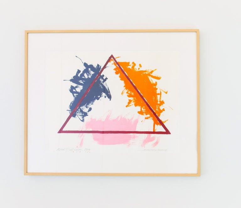 Richard Huntington Figurative Painting - American Modern Abstract Geometric Painting Triangle 1979 Framed Colorful