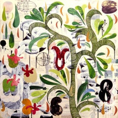 Arbora Frutera, 2017, mixed media collage on panel, 36" x 36"