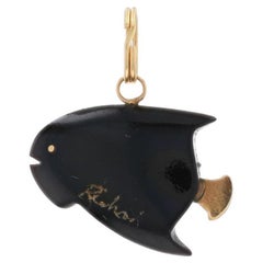 Richard J. Barile Schwarzer Koralle Vintage Fisch-Charm - Gelbgold 14k Aquatisches Leben