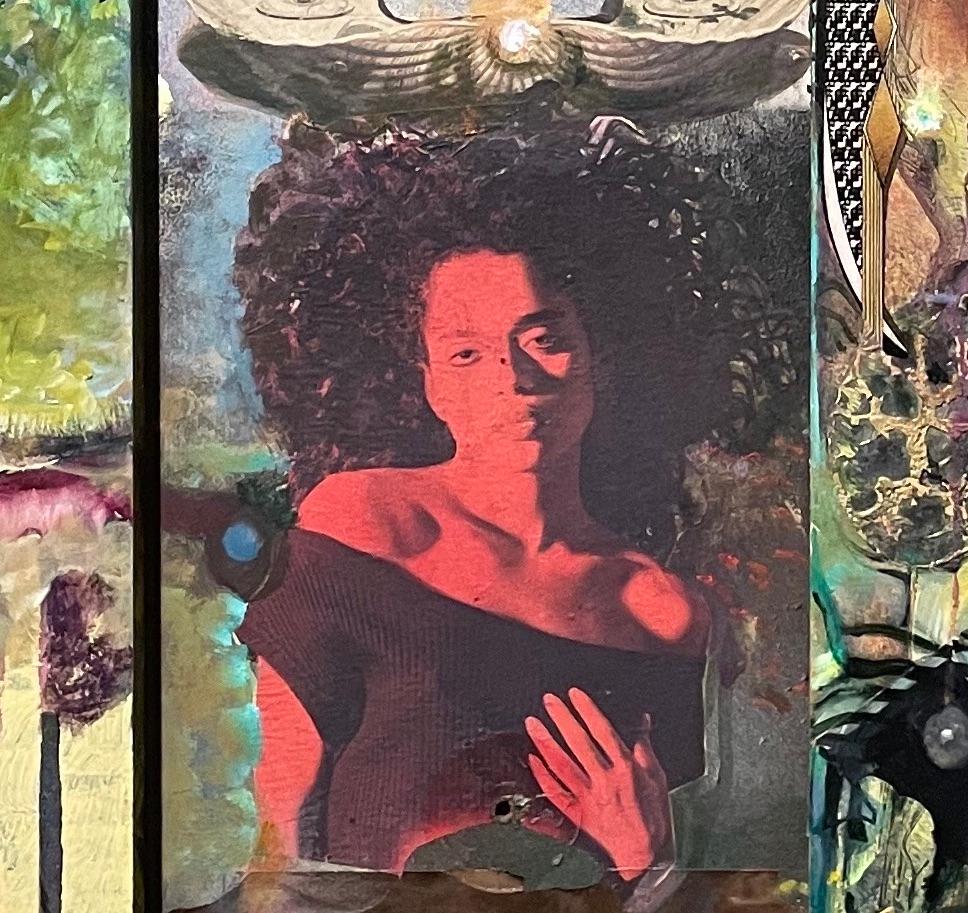 Pintura abstracta con collage y fotografías, historia afroamericana negra - Painting de Richard J. Watson