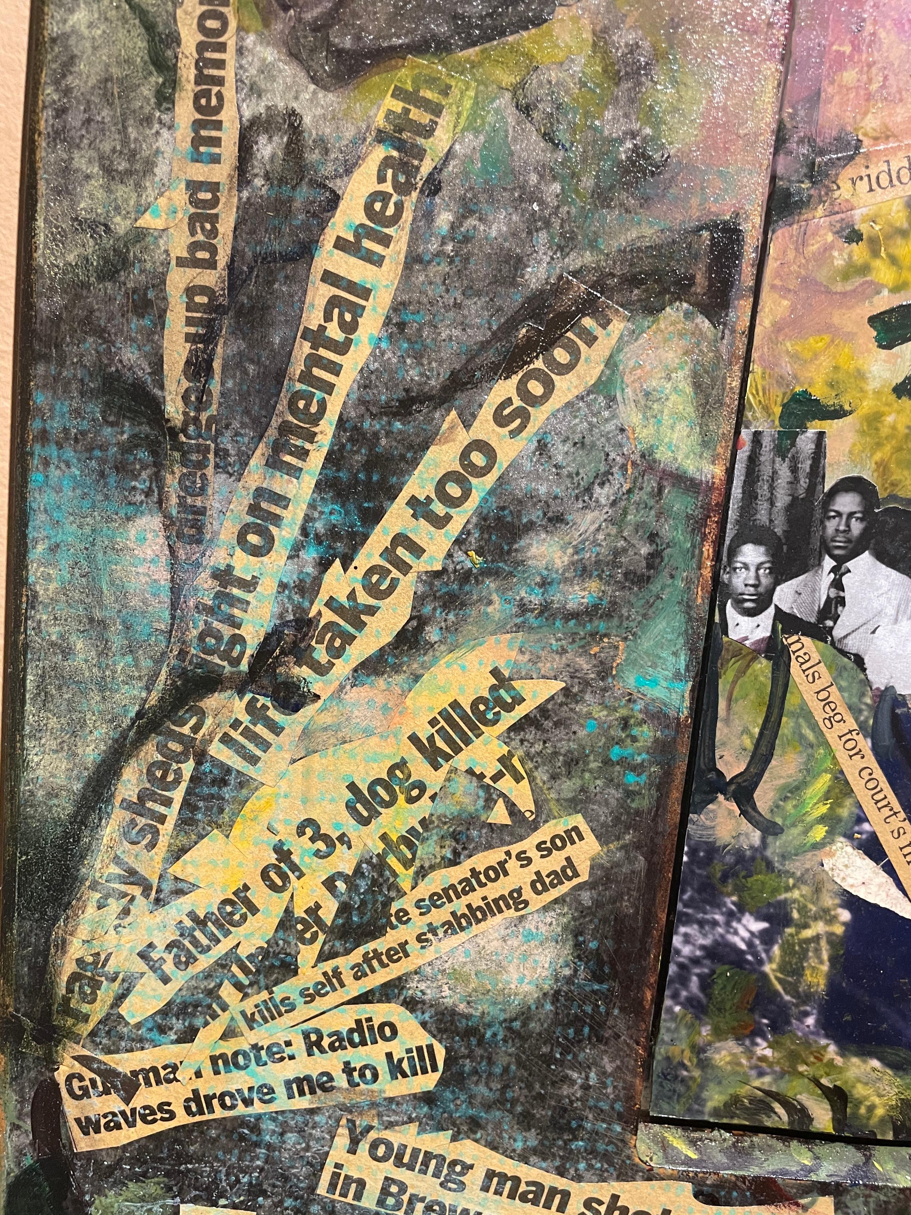 Pintura abstracta con collage y fotografías, historia afroamericana negra en venta 4