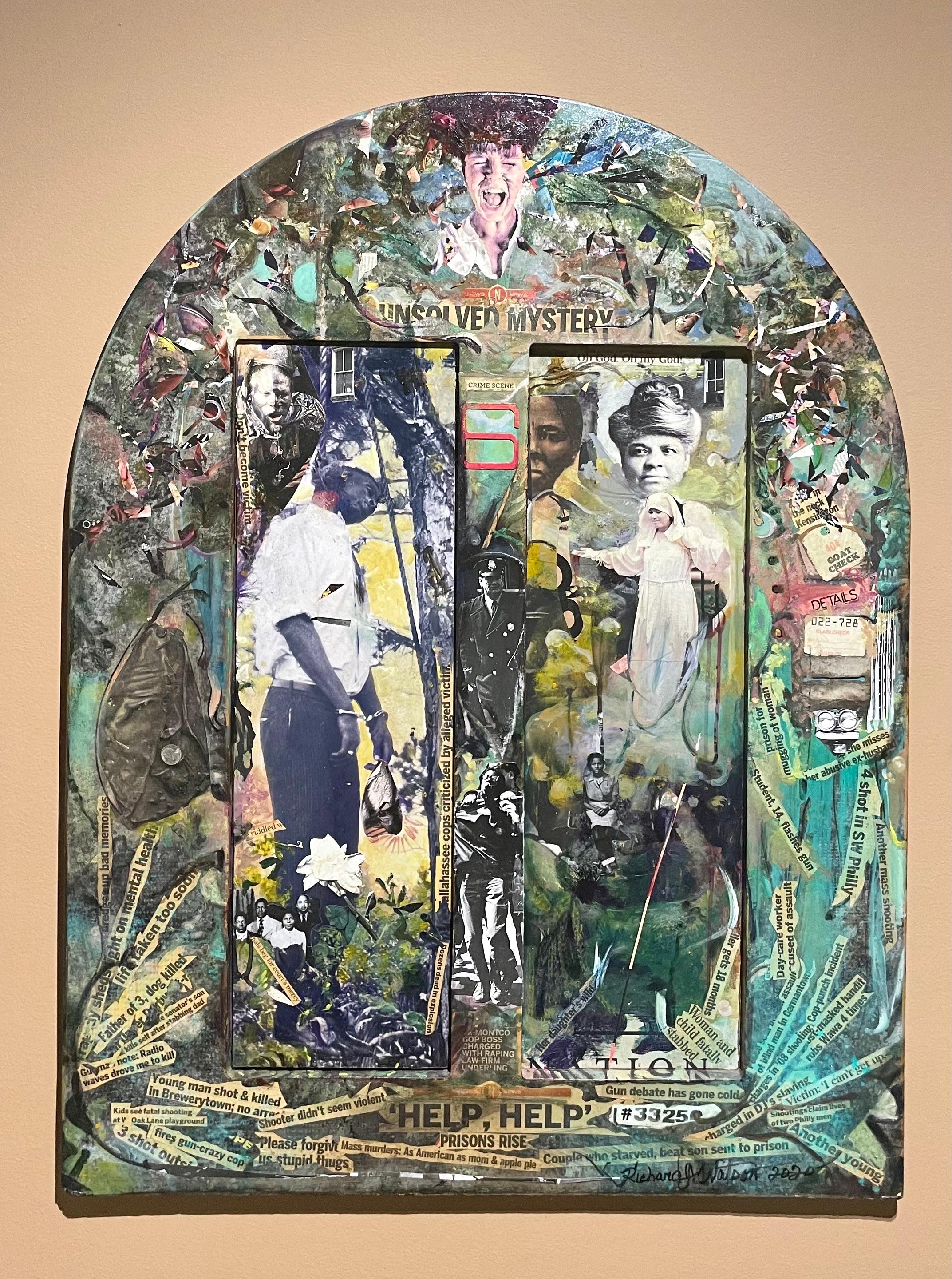 Abstract Painting de Richard J. Watson - Pintura abstracta con collage y fotografías, historia afroamericana negra