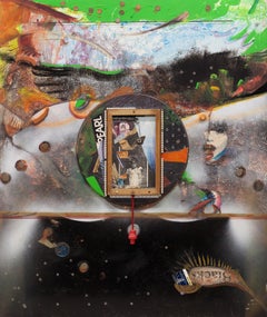Abstract painting w/ photograph & collage objects, Black African-American artist