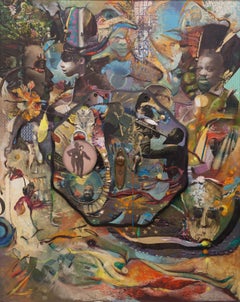 Birth of the Blues: abstract collage painting w/ found objects, Jazz music image