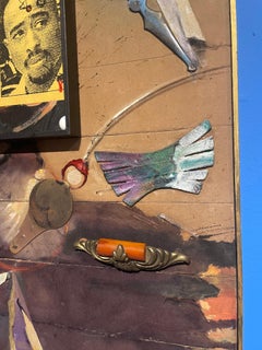 Black art abstract painting w/ collage, mixed media & photograph of Tupac Shakur