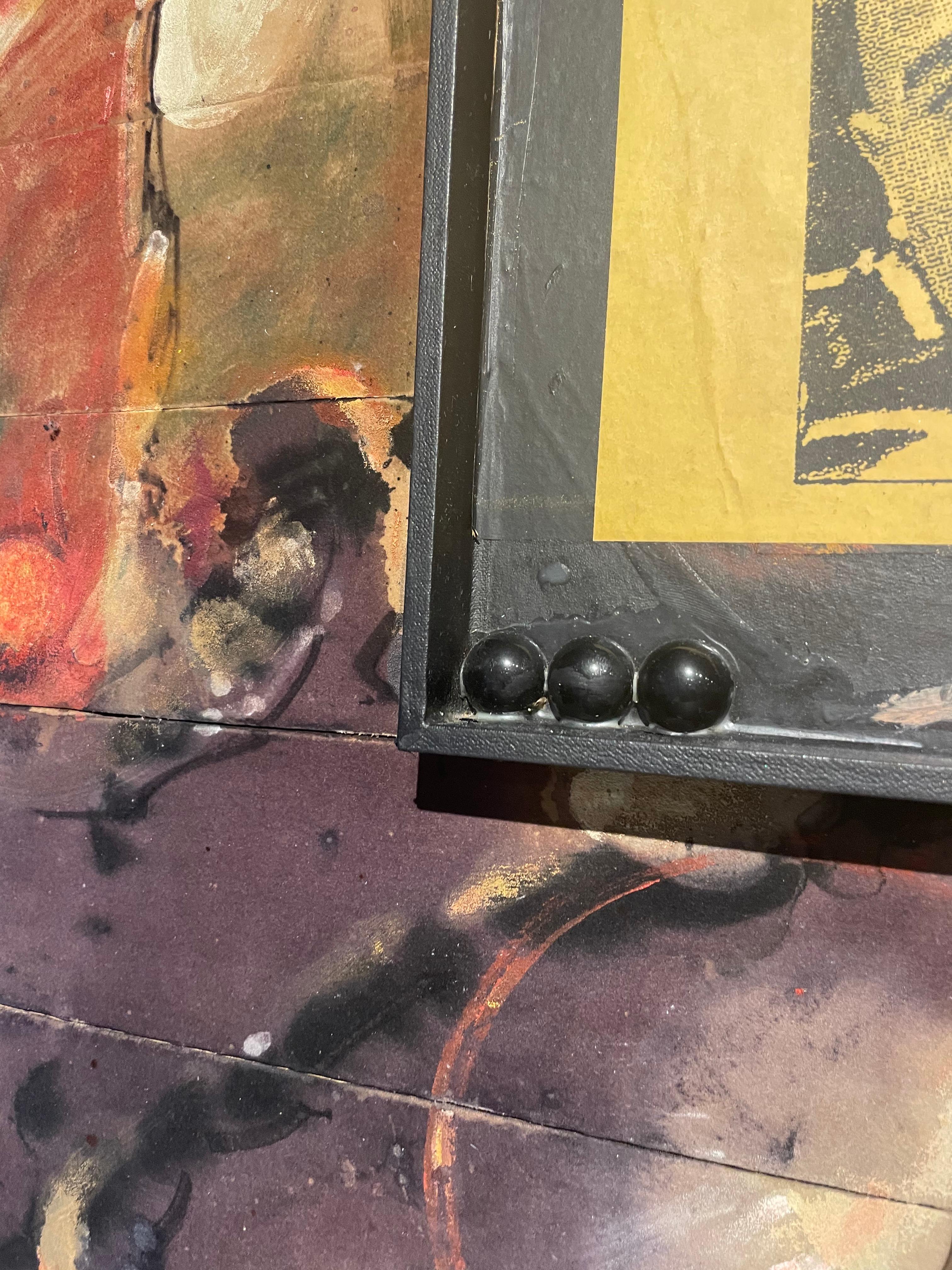 Pintura abstracta de arte negro con collage, técnica mixta y fotografía de Tupac Shakur - Painting Abstracto de Richard J. Watson
