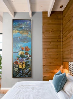 Free Association I: abstract surreal landscape painting w/ flowers & blue ocean