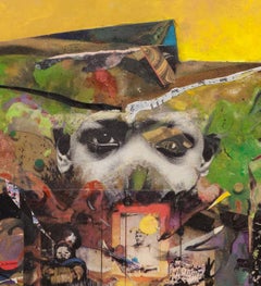 Gatekeeper : peinture de collage africaine abstraite avec figures noires, jaune