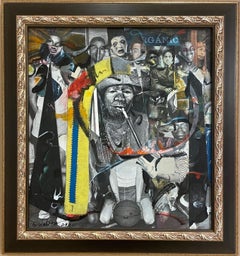 Pipe Dreams: African American collage painting w/ photographs figures, objects