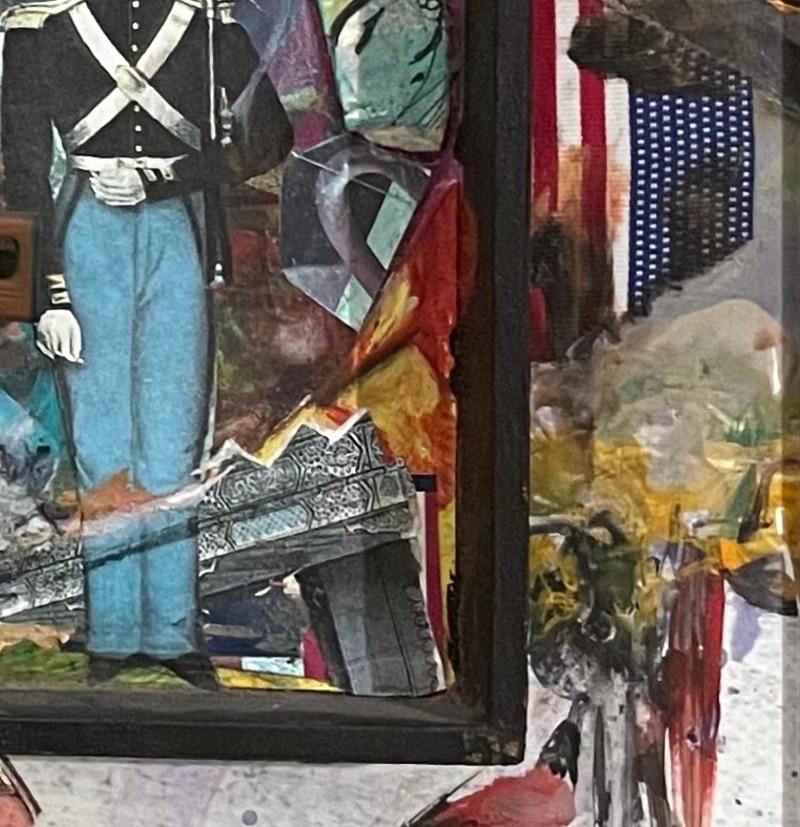 Same Tune, Different Drummer: abstract painting w/ found objects, military items - Abstract Painting by Richard J. Watson