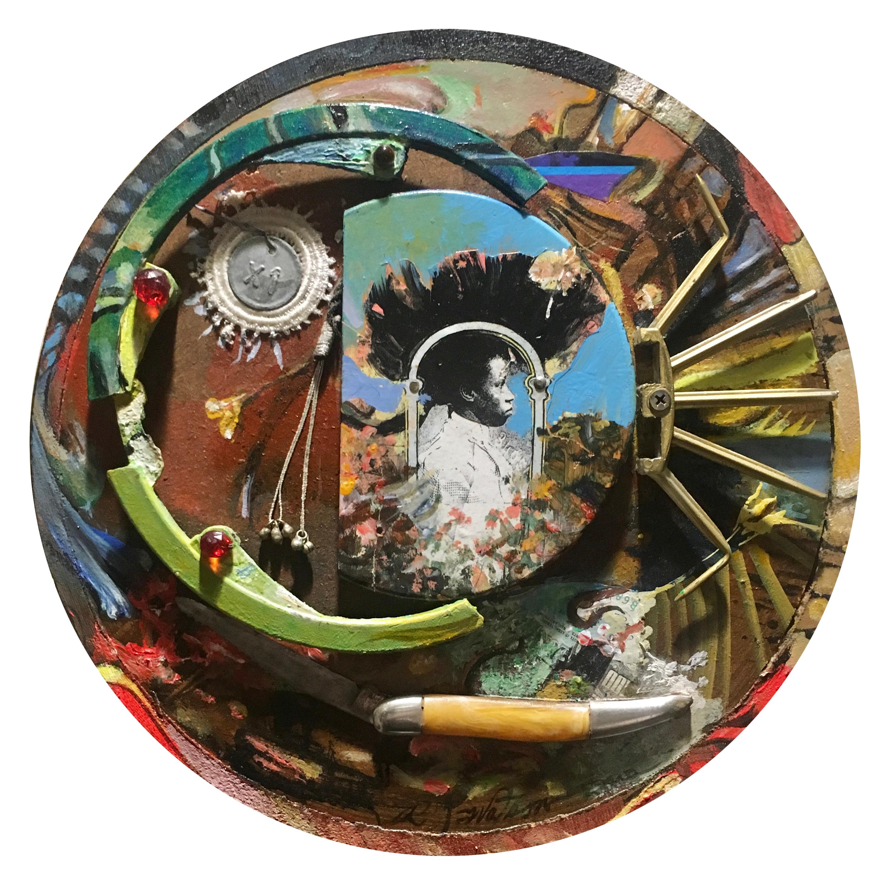 Wall sculpture / painting by Black African American artist w/ applied objects