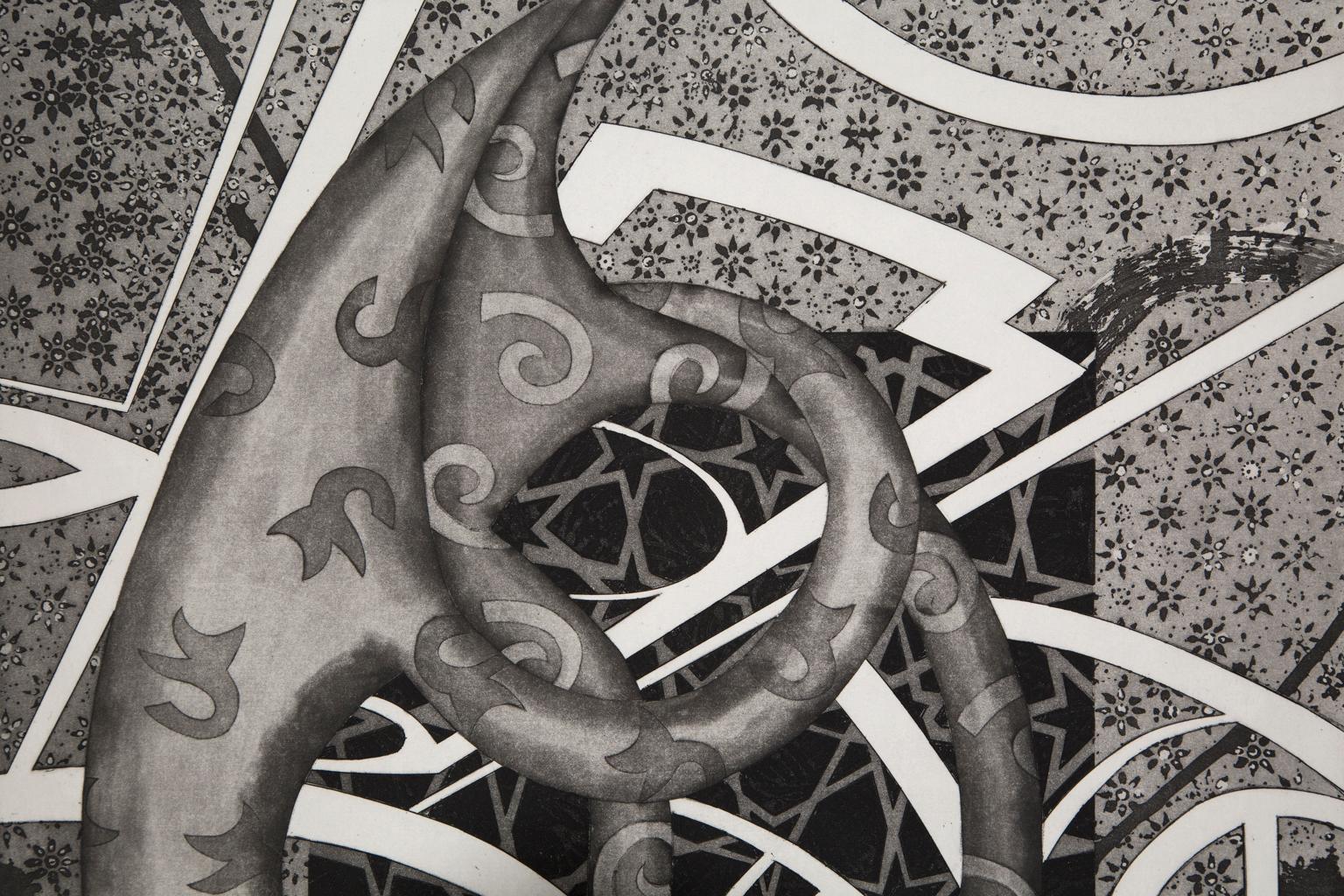 „“Holiday“, Abstrakte Kaltnadelradierung und Aquatinta, nummeriert und signiert (Grau), Abstract Print, von Richard Jacobs