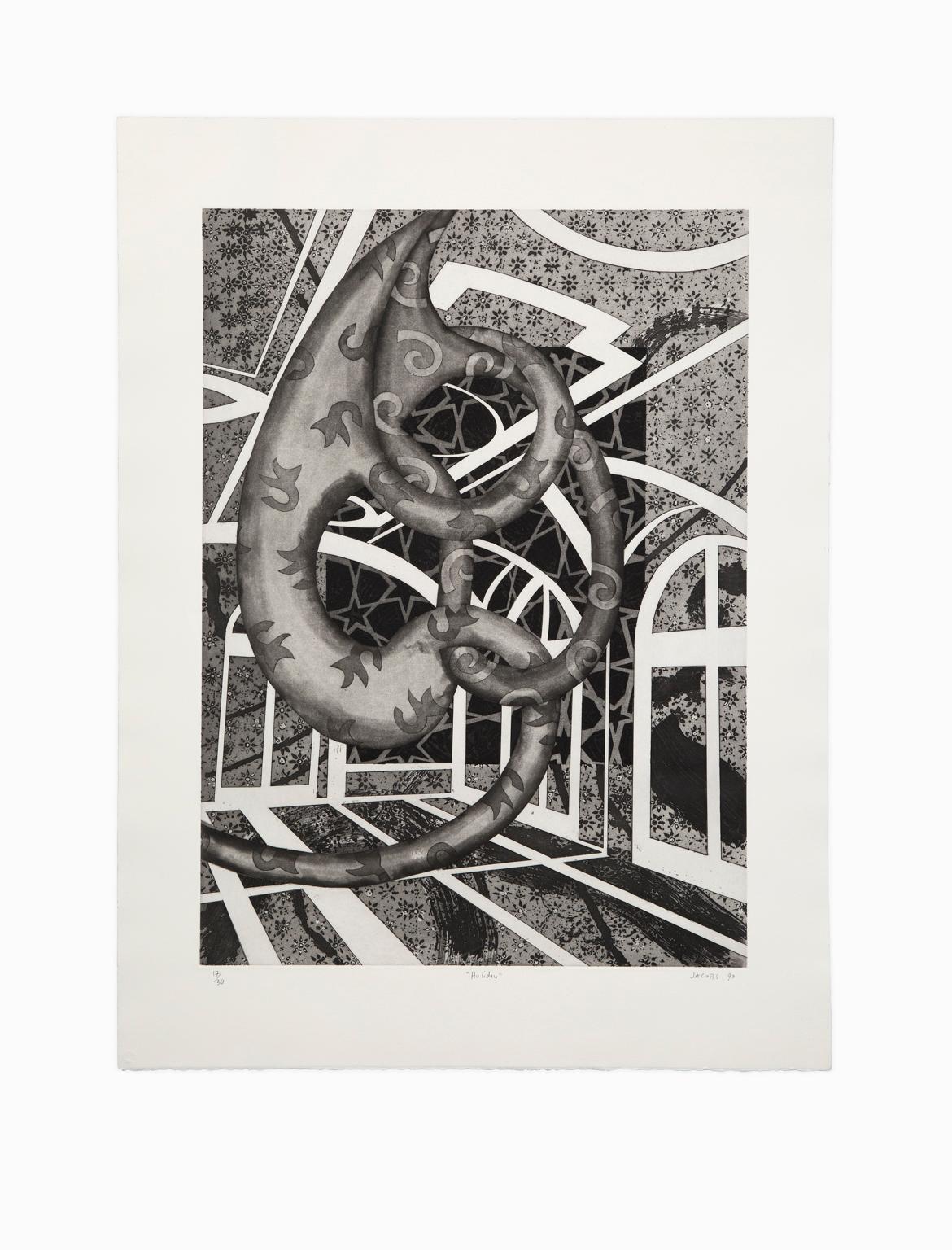 Richard Jacobs Abstract Print - "Holiday", Abstract Drypoint Etching and Aquatint, Numbered and Signed