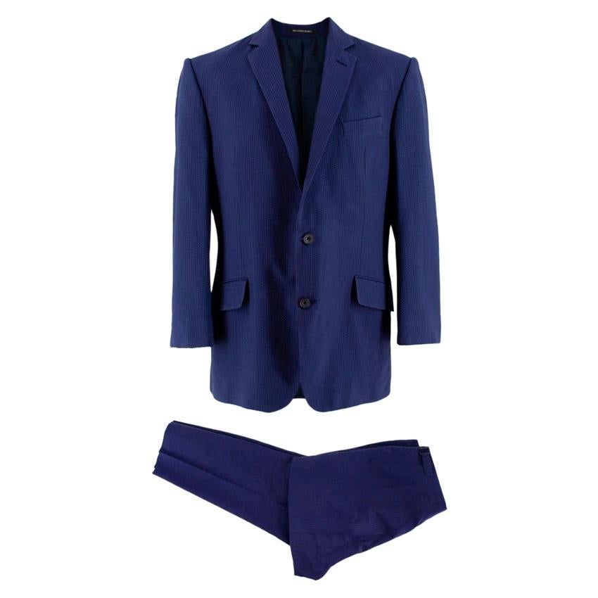 Richard James Blue Textured Cotton Single Breasted Suit - Size XL 42 R/36 R For Sale
