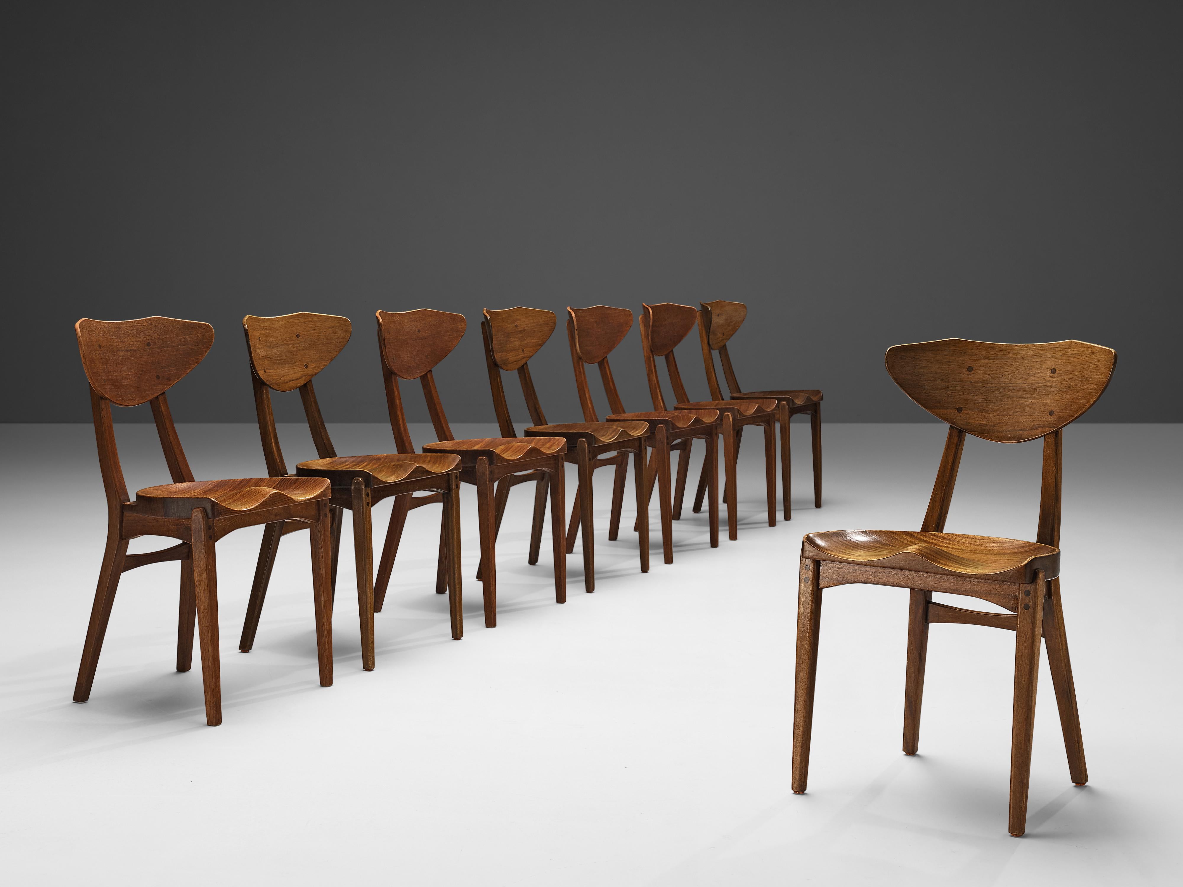 Mid-20th Century Richard Jensen and Kjaerulff Rasmussen Set of Eight Dining Chairs in Mahogany