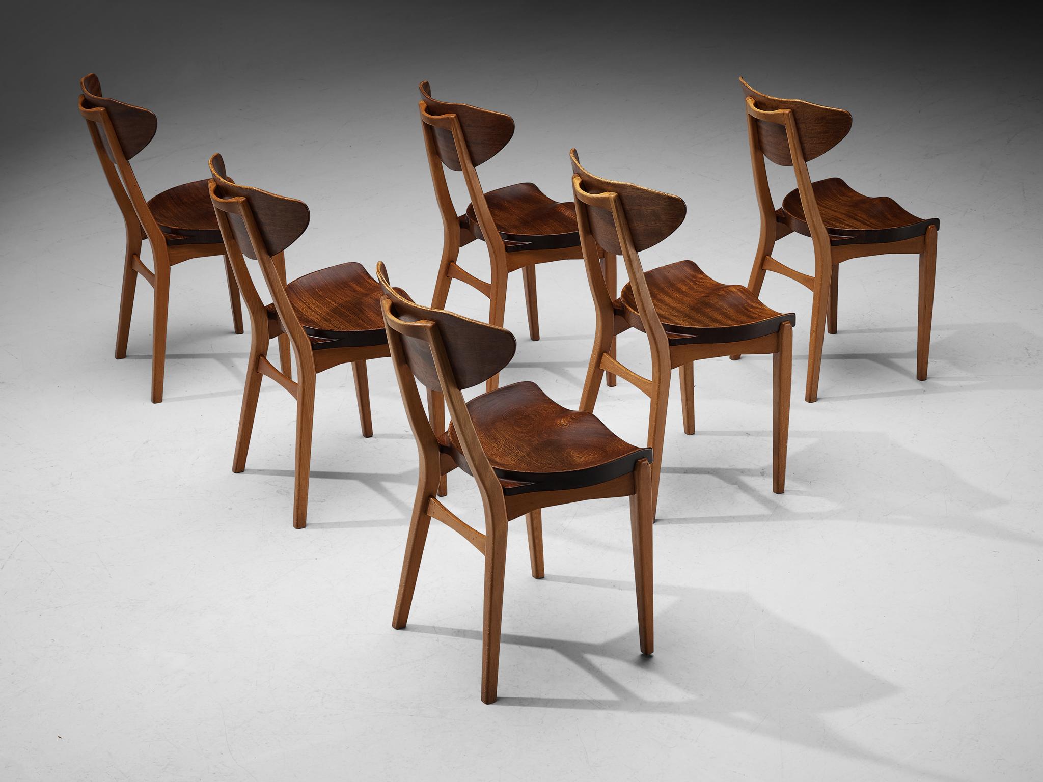 Richard Jensen and Kjaerulff Rasmussen Set of Six Dining Chairs in Mahogany  1