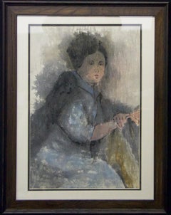 Antique Original Watercolor Portrait by Richard Jerzy. Framed and Matted with Signature.