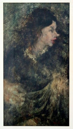 Richard Jerzy Signed Oil Painting on Paper Girl Framed
