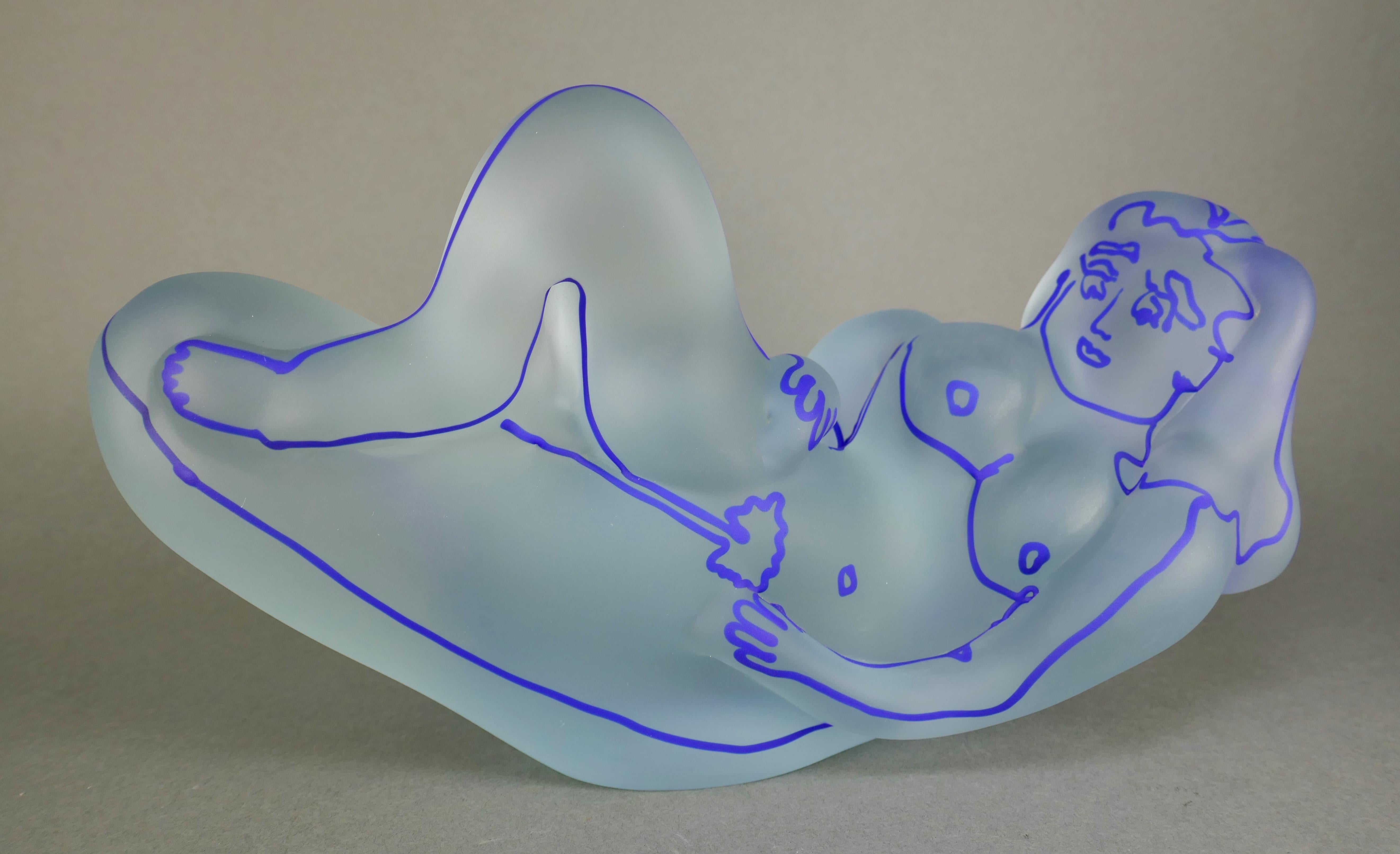 20th Century Richard Jolley Female Nude Reclining Art Glass Sculpture For Sale
