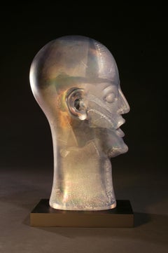 SILVER GREY IRIDESCENT BUST - figurative blown glass sculpture
