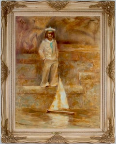 Large American Impressionist Painting Sailor Girl with Toy Boat Richard Zolan