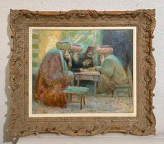 Richard Zolan Impressionist Oil Painting Judaica Sephardic Rabbi Playing Chess