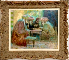 Richard Zolan Impressionist Oil Painting Judaica Sephardic Rabbi Playing Chess