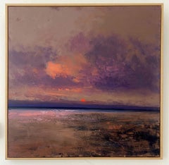 Eventide di Richard K. Blades.  Quadro a olio del mare al tramonto dopo una tempesta.