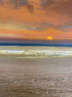Low tide by Richard Blades. Oil painting. Sunset over the sea. Turner influence