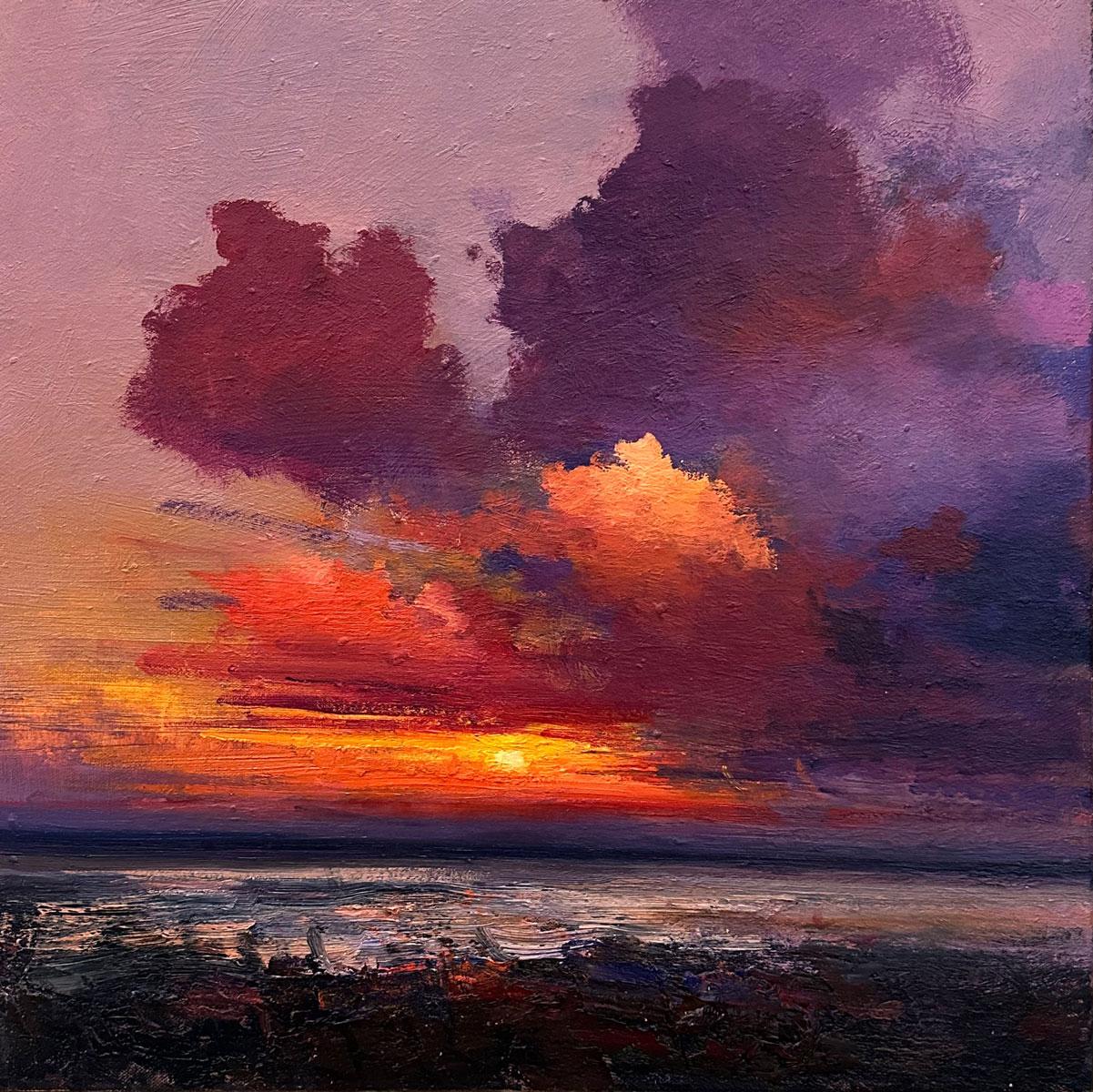 Saudade I. Richard K Blades. Painting of sea at sunset. Turner influence.