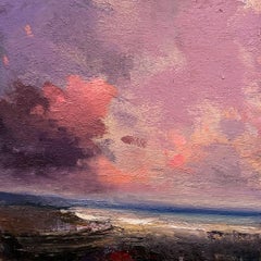 Towards Cley. Richard K Blades. Oil painting of sea and sky Turner influence.